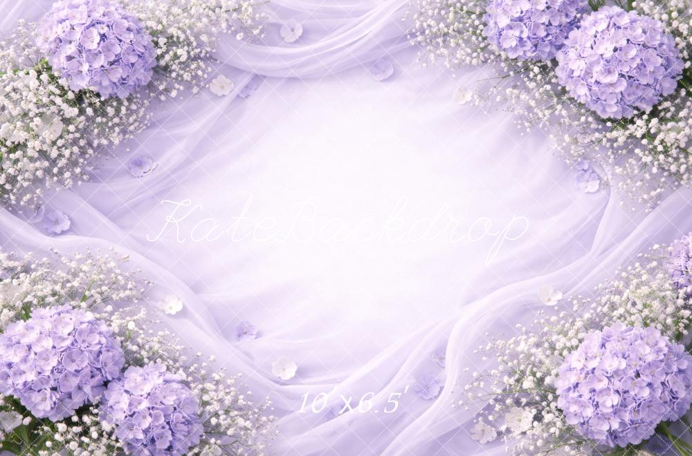 Kate Newborn Lavender Hydrangea Floral Draped Background Backdrop Designed by Megan Leigh Photography