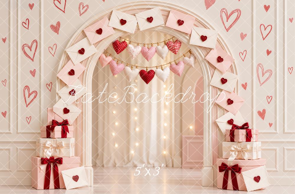 Kate Valentine's Day Heart Envelope Arch Gifts White Printed Backdrop Designed by Emetselch