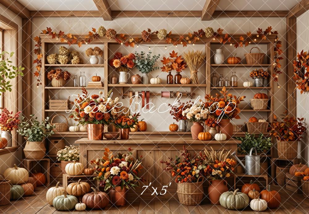 Kate Fall Pumpkin Flower Market Harvest Pantry Cabinet Printed Backdrop Designed by Patty Roberts