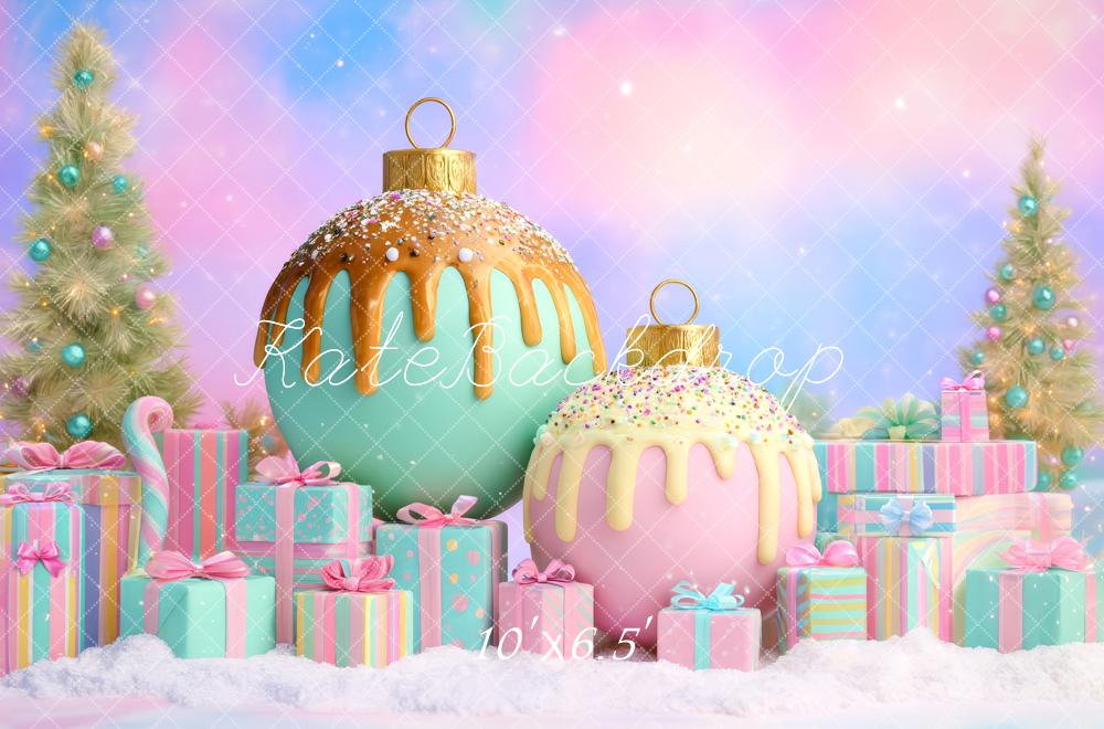 Kate Christmas Pastel Ornaments Presents Trees Sweet Backdrop Designed by Patty Roberts