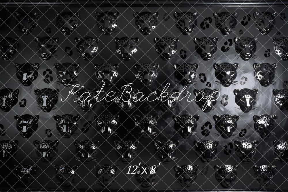 Kate Black Leopard Head Pattern Backdrop Designed by Mini MakeBelieve