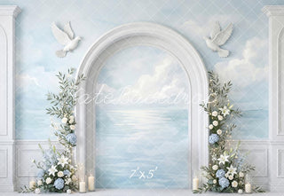 Kate Easter Chapel Doves of Grace Blue Printed Backdrop Designed by Patty Roberts