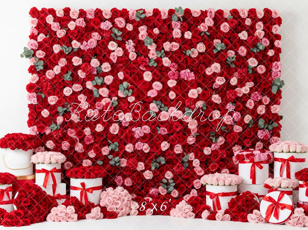 Kate Valentine's Day Red Pink Flower Wall Gift Boxes Backdrop Designed by Patty Roberts