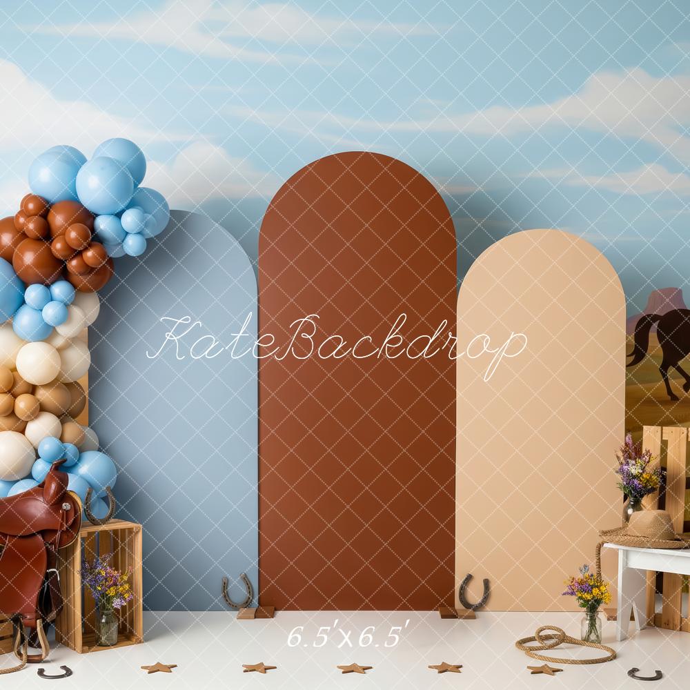 Kate Western Cowboy Desert Saddle Horse Balloons Printed Backdrop Designed by Patty Roberts