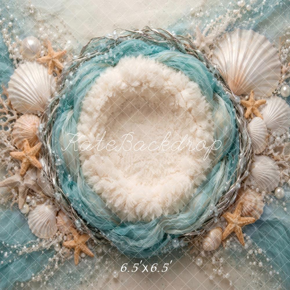 Kate Newborn Seashell Starfish Nest Pearl Printed Backdrop Designed by Vertigo Productions
