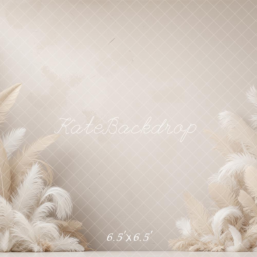 Kate Boho Feather Cream Wall Printed Backdrop Designed by Shutter Swan Studios