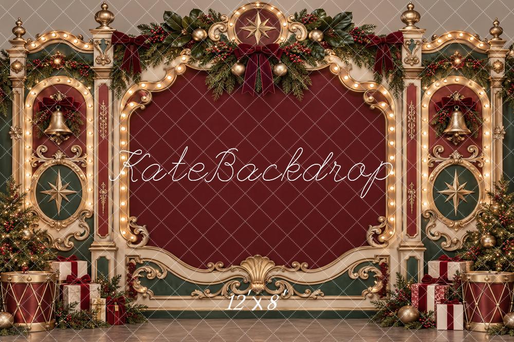 Kate Christmas Ornate Vintage Frame Victorian Burgundy Gold Wall Printed Backdrop Designed by Vertigo Productions