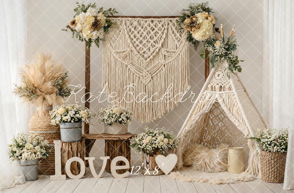 Kate Mother's Day Boho Macrame Flower Arch Teepee Love Backdrop Designed by Emetselch