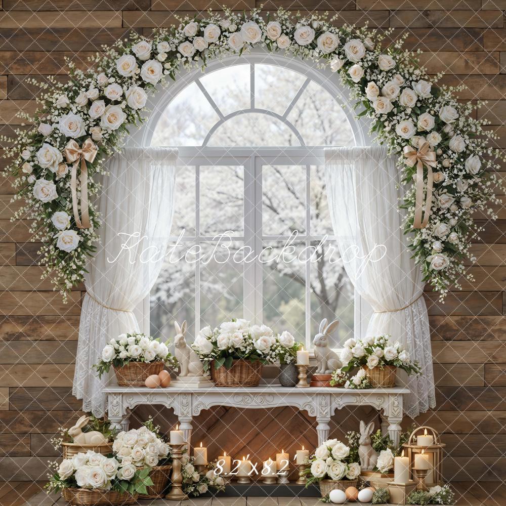 Kate Easter Bunny Flower Arch Window Wood Wall Backdrop Designed by Mini MakeBelieve