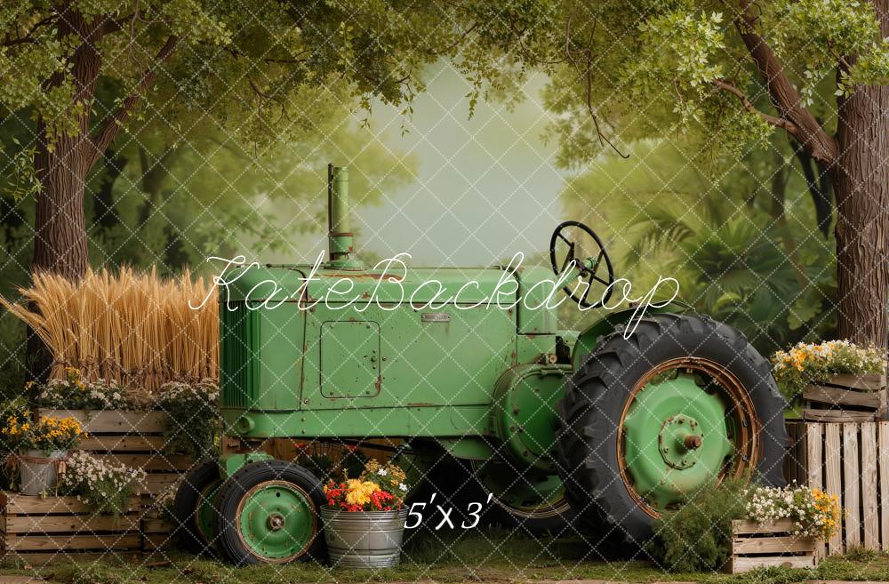 Kate Summer Tractor Wheat Crates Trees Printed Backdrop Designed by Emetselch