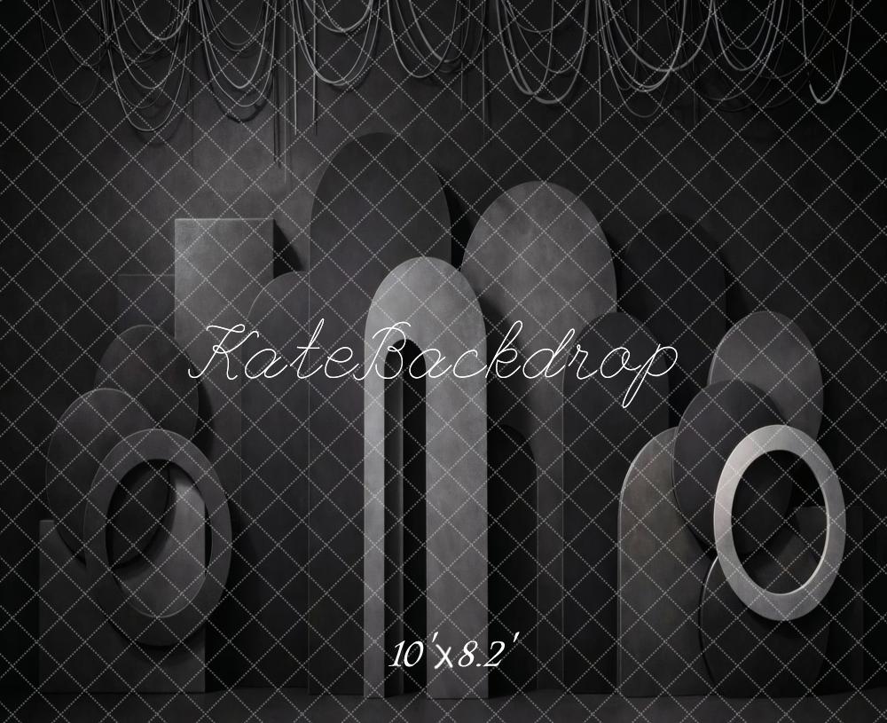 Kate Black Geometric Arch Shapes Printed Backdrop Designed by Vertigo Productions