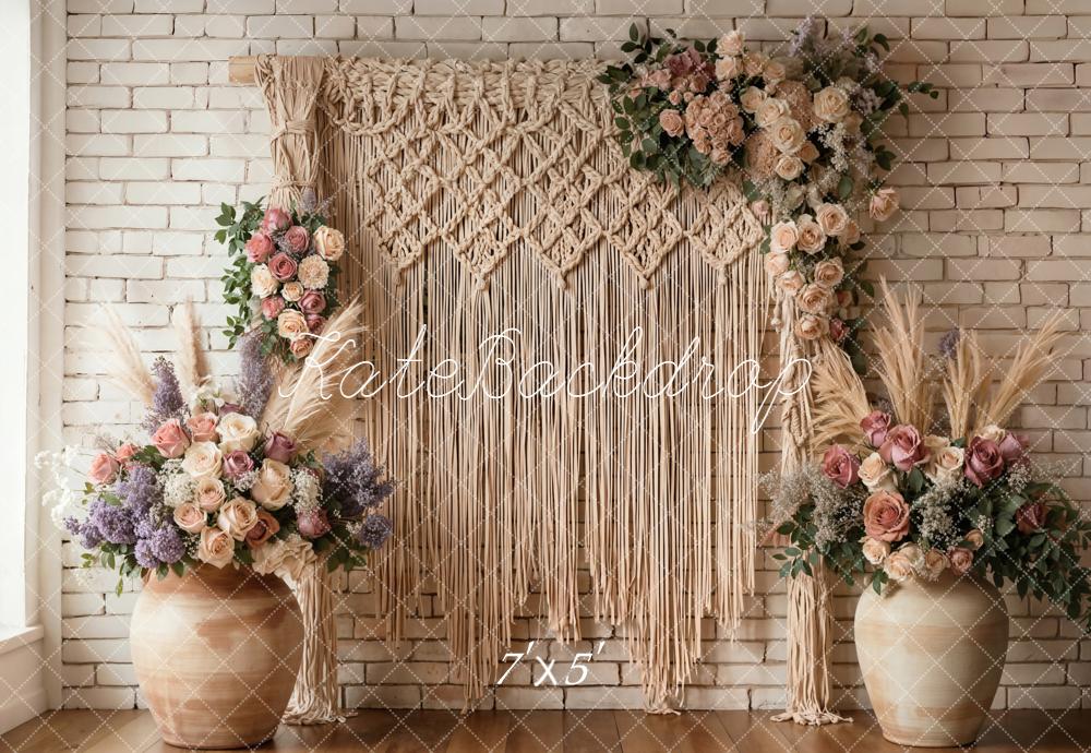 Kate Mother's Day Boho Macramé Flower Arch Brick Wall Backdrop Designed by Emetselch