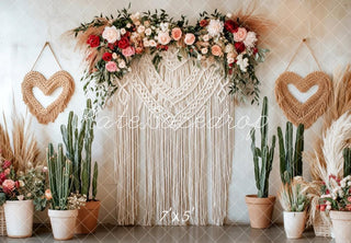 Fondo de cactus floral de macramé bohemio diseñado por Patty Roberts