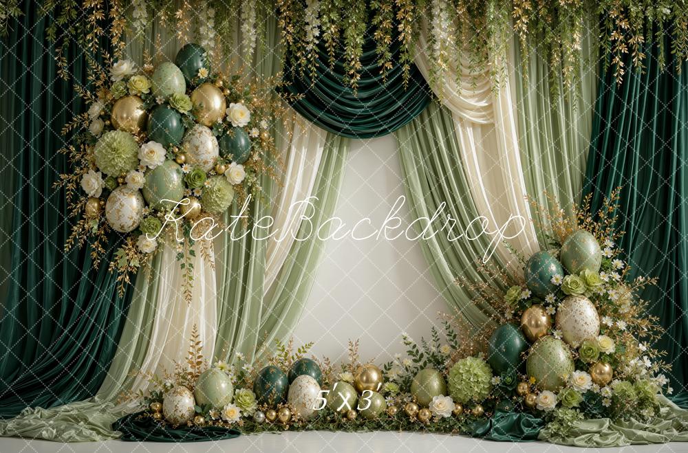 Kate Spring Birthday Floral Luxury Green Drapes Balloons Printed Backdrop Designed by Ashley Ward
