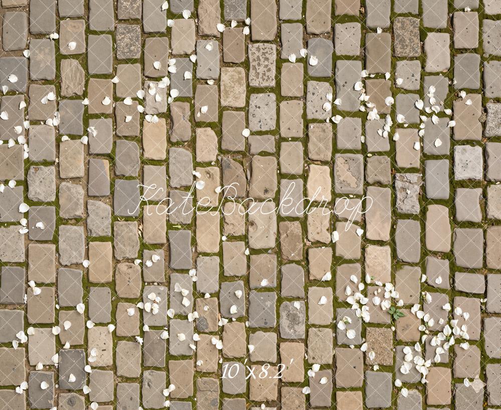 Kate Cobblestone Floor With White Petals Printed Backdrop Designed by Kate Image