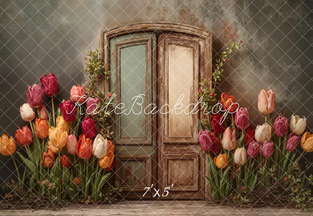 Kate Spring Fine Art Vintage Door Tulips Backdrop Designed by Emetselch