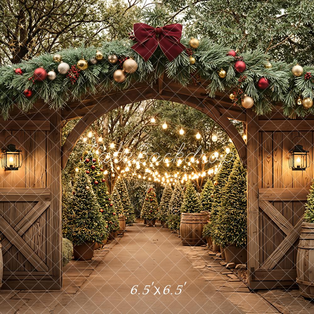 Kate Christmas Wooden Arch Garland Trees Pathway Lights Backdrop Designed by Emetselch