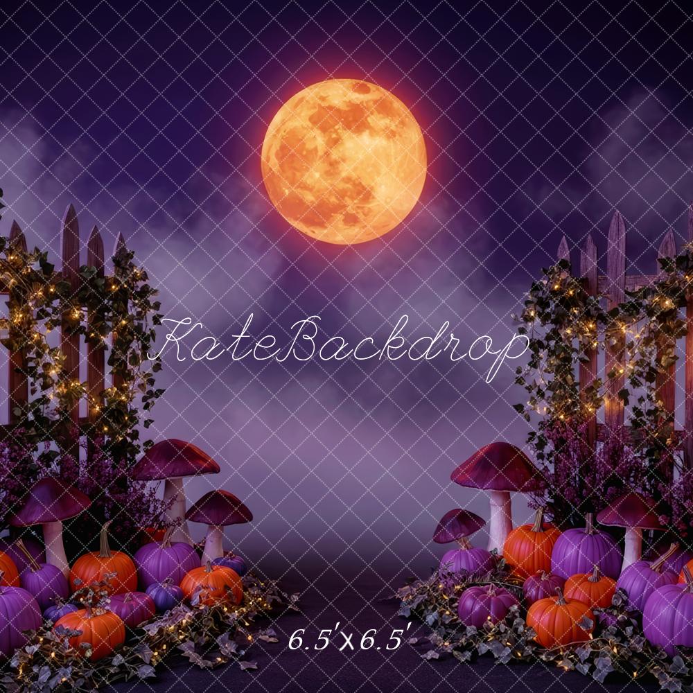 Kate Halloween Garden Full Moon Pumpkins Lanterns Mushrooms Backdrop Designed by Patty Roberts