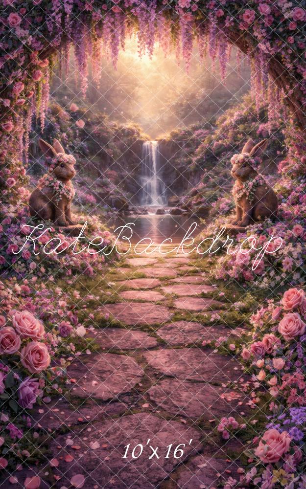 Kate Sweep Fairy Fantasy Flower Arch Waterfall Rabbits Printed Backdrop Designed by Vertigo Productions