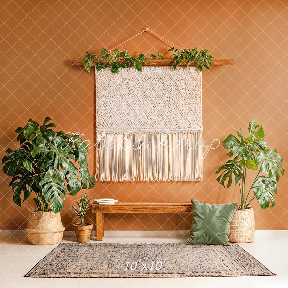 Kate Boho Macrame Wall Hanging and Green Plants Backdrop Designed by Emetselch