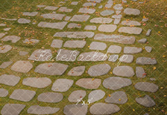 Kate Cobblestone Grass Fallen Leaves Floor Printed Backdrop Designed by Kate Image