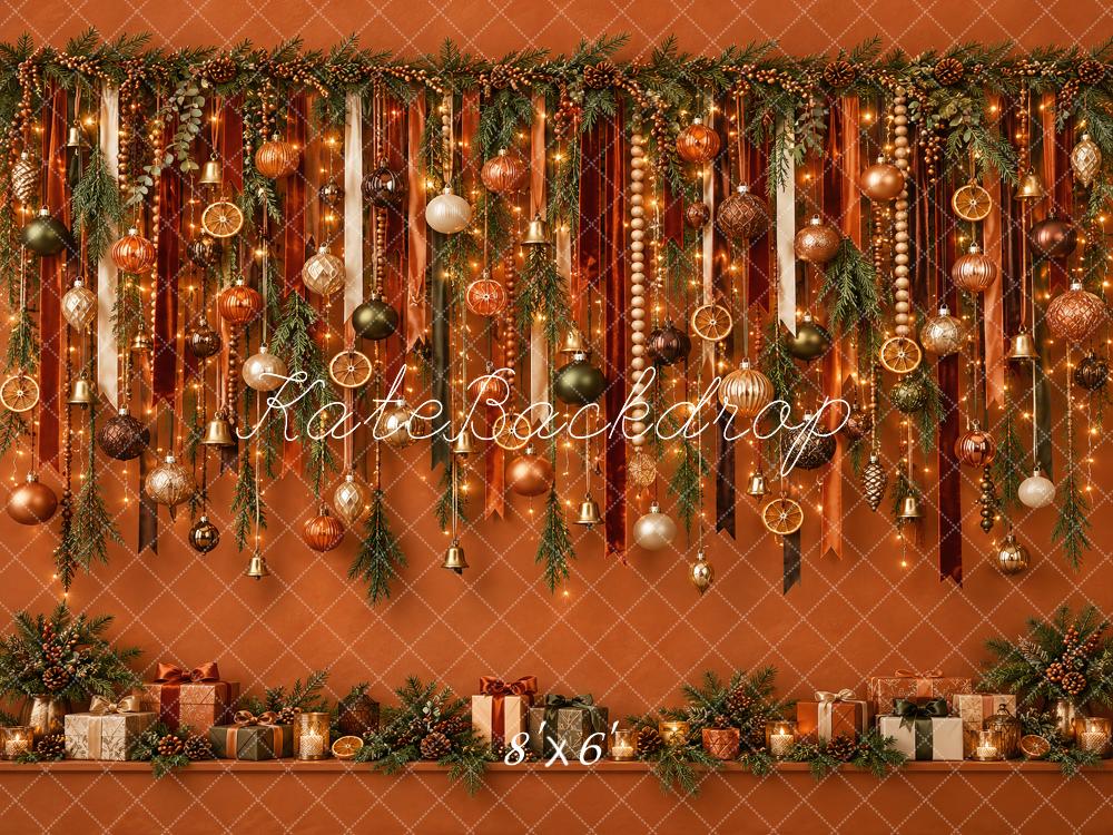 Kate Christmas Ornament Garland Orange Wall Lights Printed Backdrop Designed by Vertigo Productions