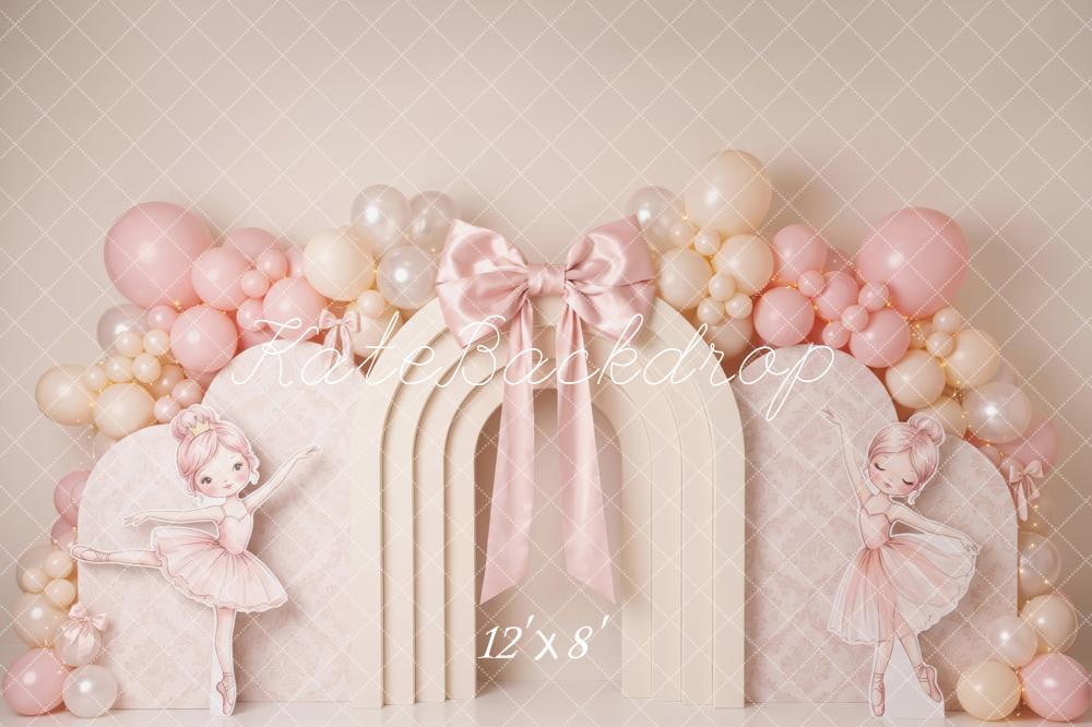 Kate Birthday Princess Pink Ballerina Arch Balloon Bow Printed Backdrop Designed by Patty Roberts