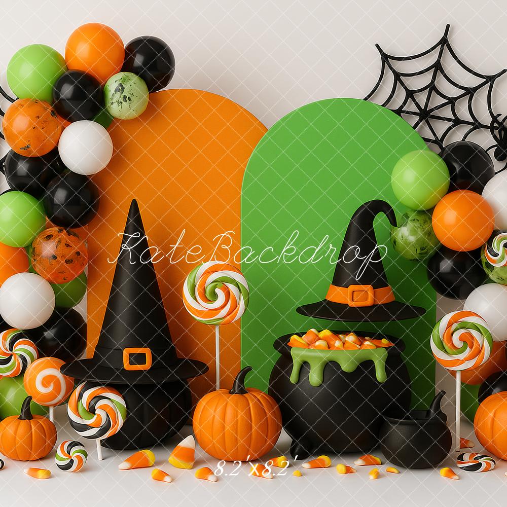 Kate Halloween Witch Hat Pumpkin Cauldron Balloons Backdrop Designed by Ashley Paul