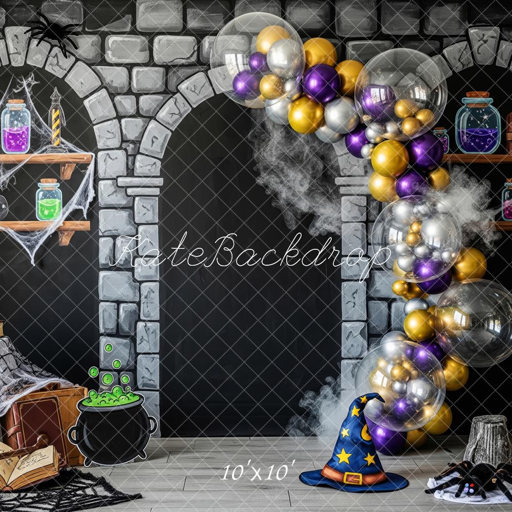 Kate Halloween Wizard Witch Potions Stone Archway Balloons Backdrop Designed by Patty Roberts