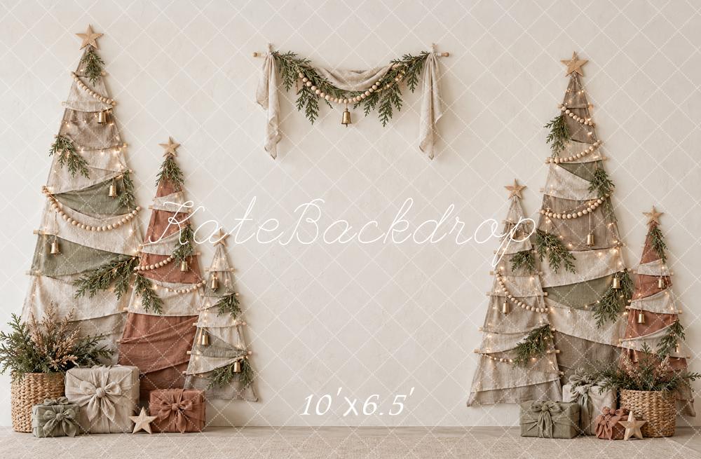 Kate Christmas Boho Fabric Trees Neutral Garland Gifts Printed Backdrop Designed by Vertigo Productions