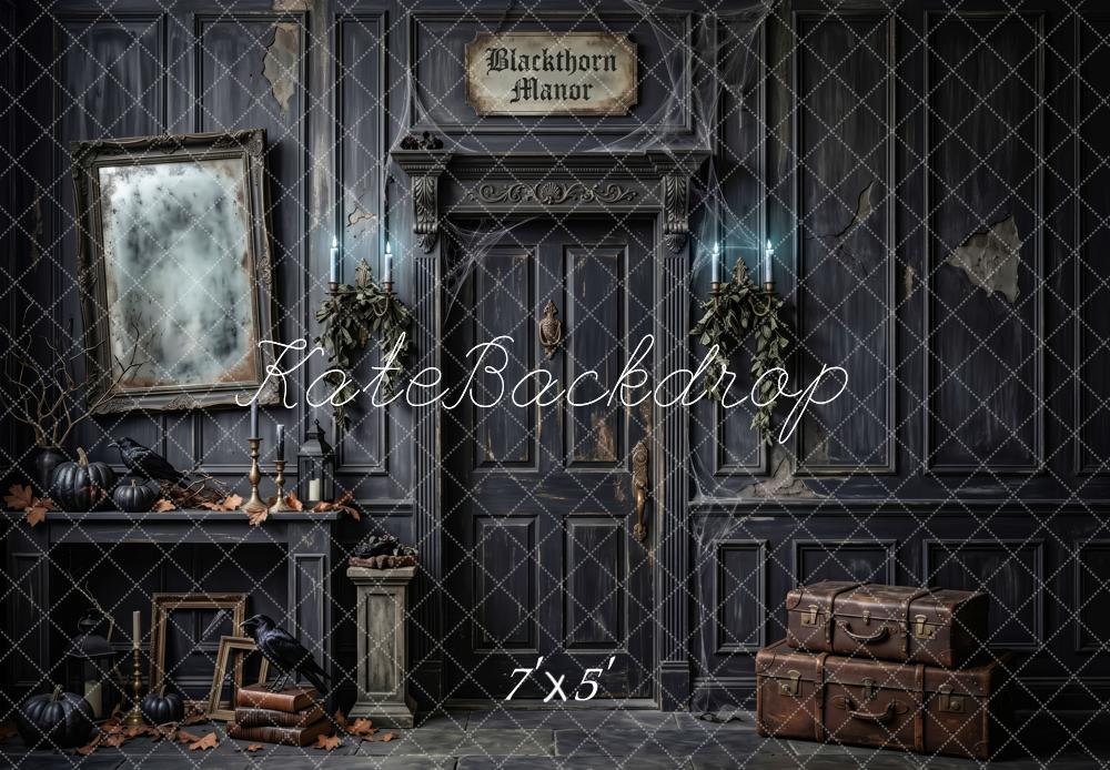 Kate Halloween Haunted House Black Gothic Manor Printed Backdrop Designed by Patty Roberts