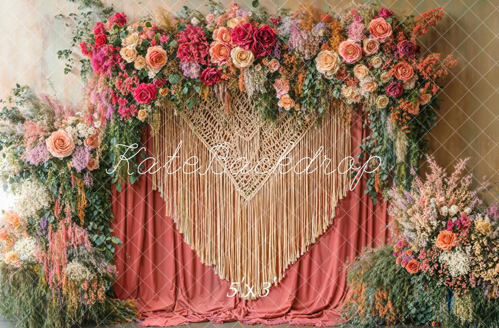 Kate Boho Flower Arch Macrame Curtains Backdrop Designed by Emetselch