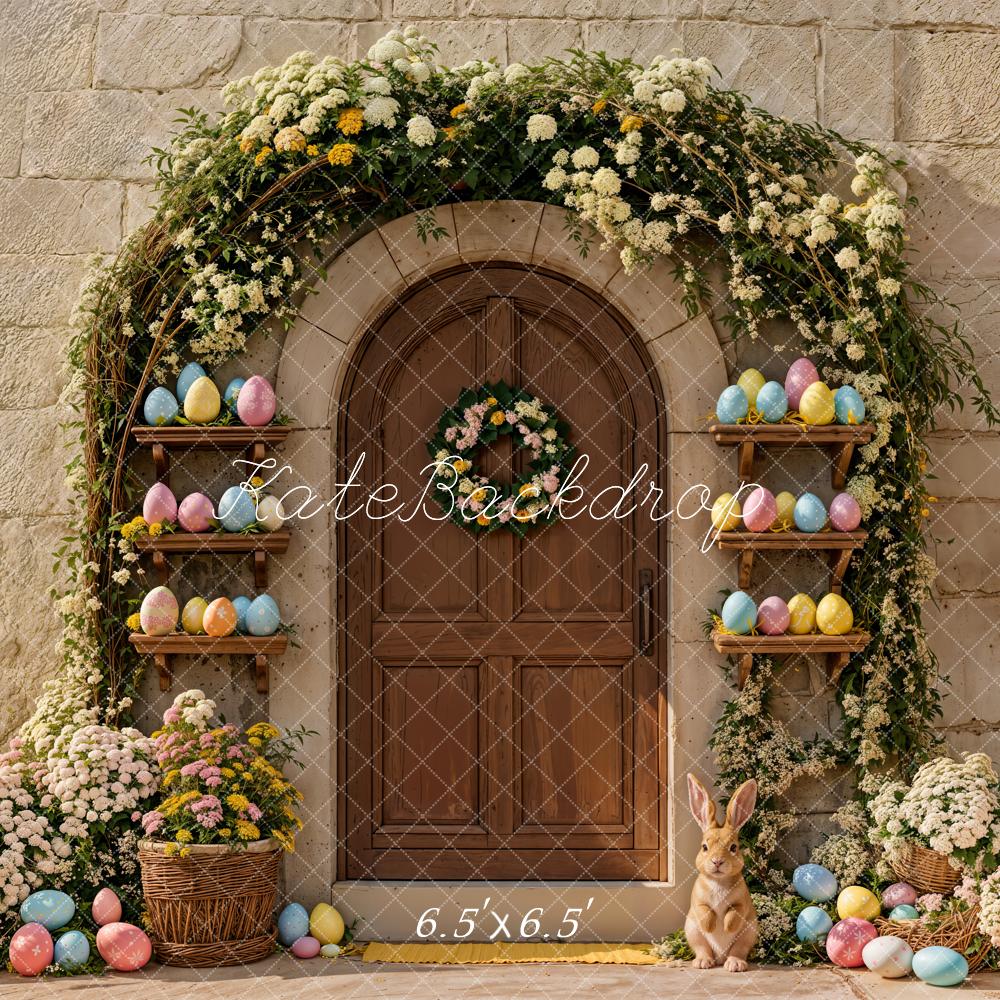 Kate Easter Bunny Flower Arch Door Eggs Stone Wall Backdrop Designed by Emetselch