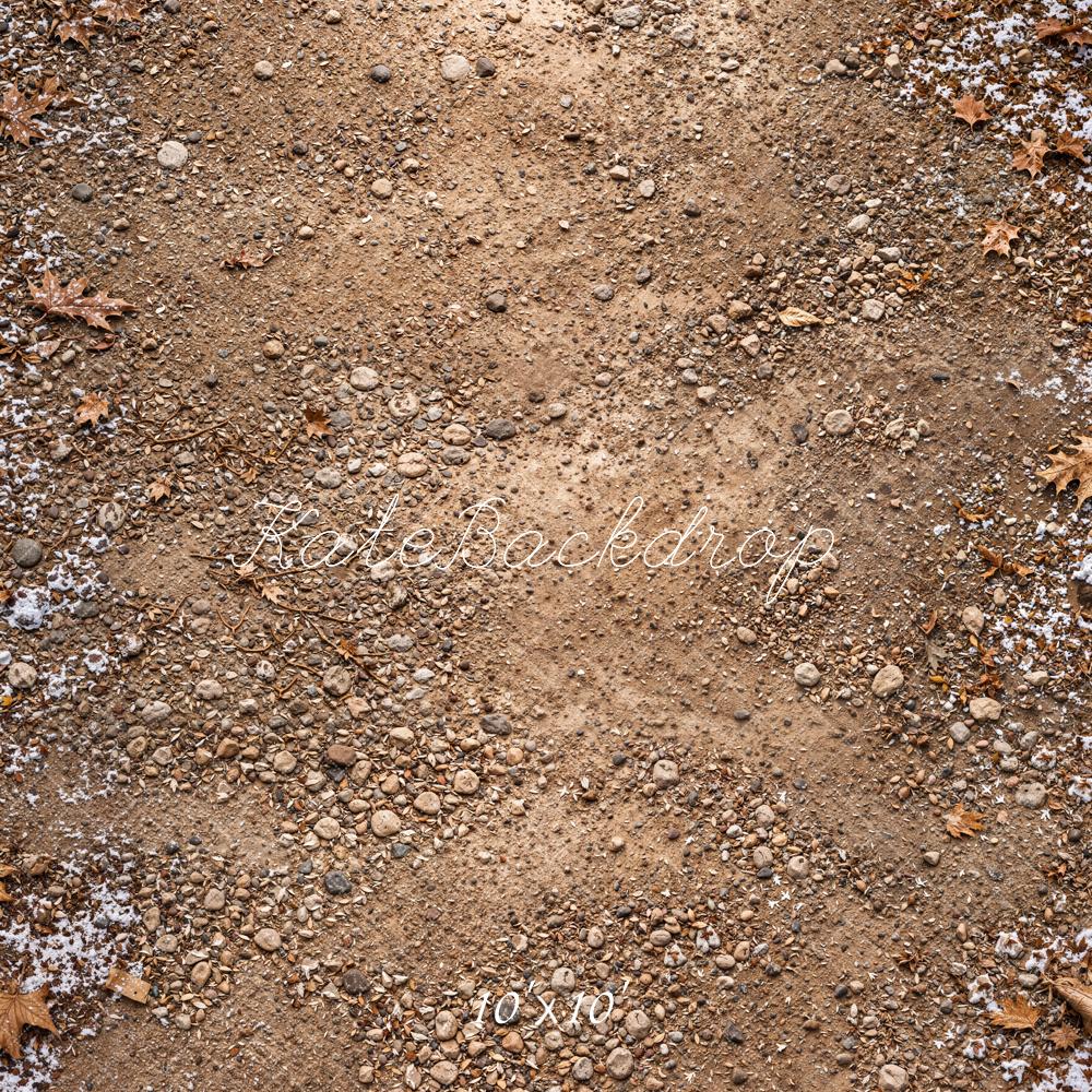 Kate Winter Snowy Dirt Path Withered Leaves Floor Printed Backdrop Designed by Kate Image