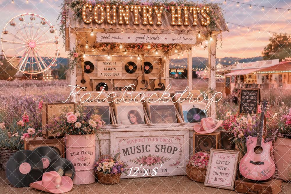Kate Country Music Festival Sunset Stand Ferris Wheel Pink Printed Backdrop Designed by Ashley Paul