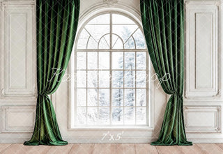 Kate Elegant Green Curtain Arch Window Printed Backdrop Designed by Emetselch