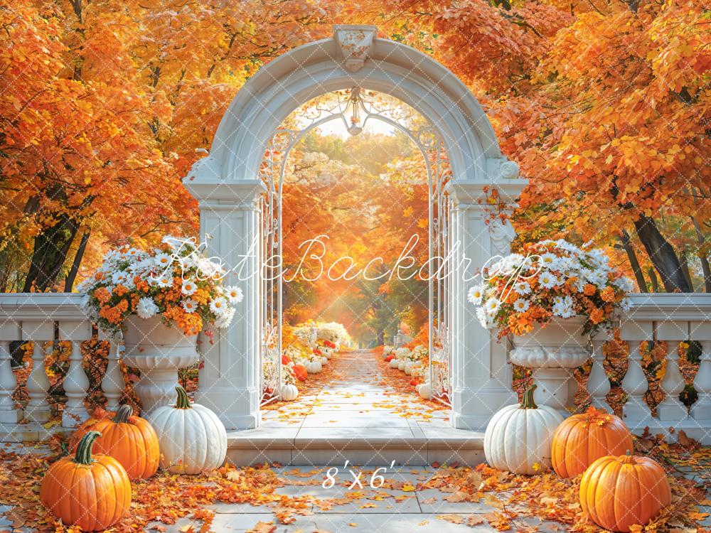 Fall Flower Arch Pumpkin Maple Tree Foto Achtergrond Designed by Emetselch