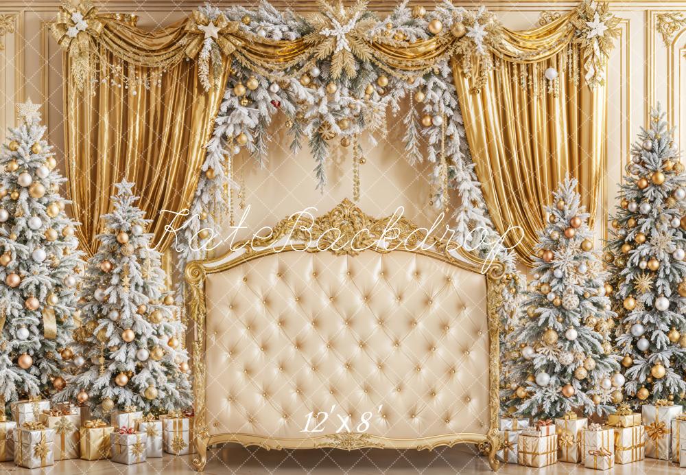 Kate Christmas Trees Headboard Gold Curtains Backdrop Designed by Emetselch
