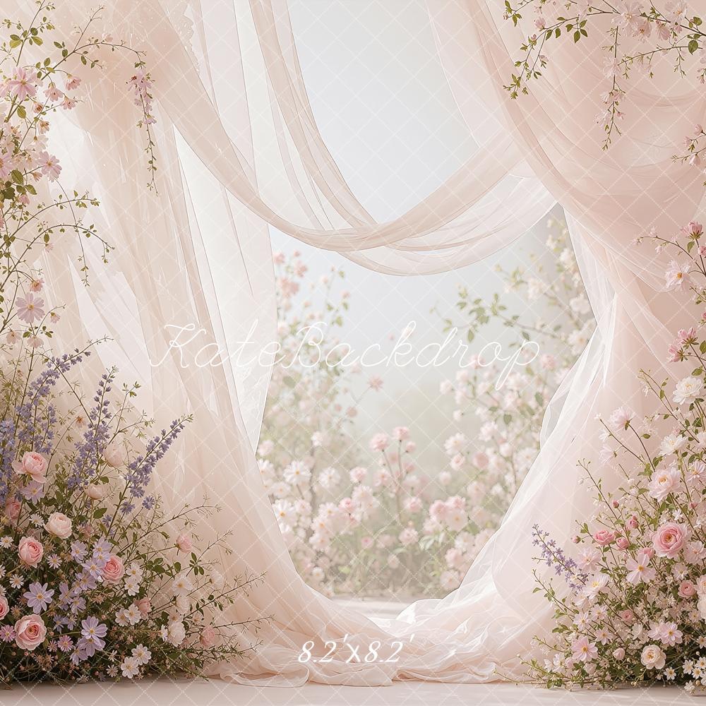 Kate Spring Romantic Flower Arch Sheer Drapes Printed Backdrop Designed by Shutter Swan Studios