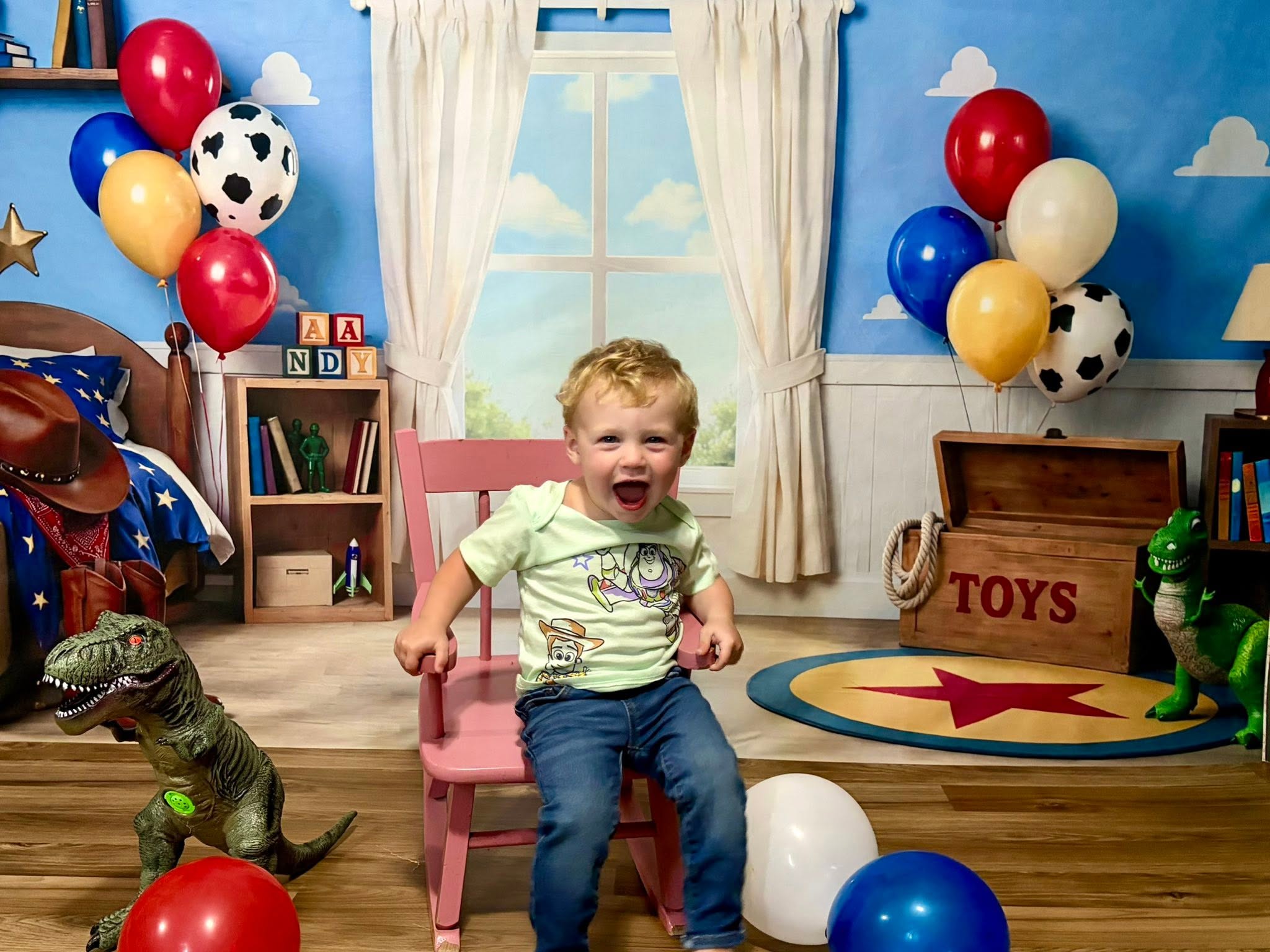 Kate Cowboy Toy Bedroom Blue Cloud Wall Printed Backdrop Designed by Mini MakeBelieve