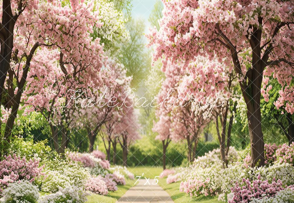 Blossoming Spring Garden Pathway Backdrop