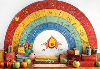 Kate Back to School Rainbow Pencils Printed Backdrop Designed by Emetselch