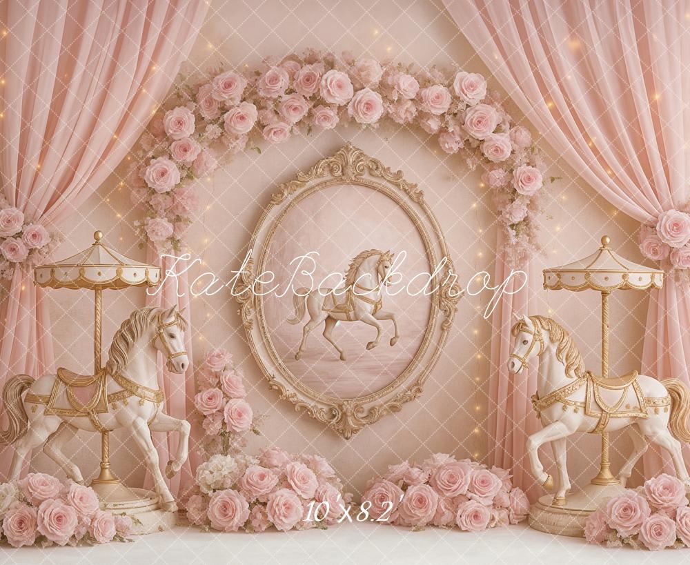 Kate Birthday Carousel Dreams Pink Floral Backdrop Designed by Ashley Paul