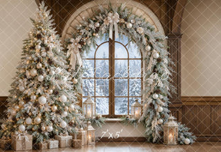 Kate Christmas Indoor Snowy Tree Arch Window Garland Printed Backdrop Designed by Emetselch