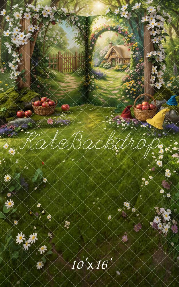 Kate Sweep Fairy Fantasy Storybook Cottage Flower Arch Forest Printed Backdrop Designed by Chain Photography
