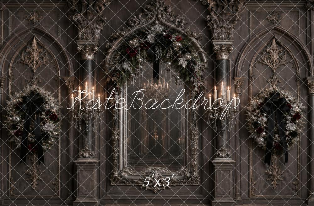 Kate Christmas Gothic Ornate Mirror Wreaths Printed Backdrop Designed by Vertigo Productions