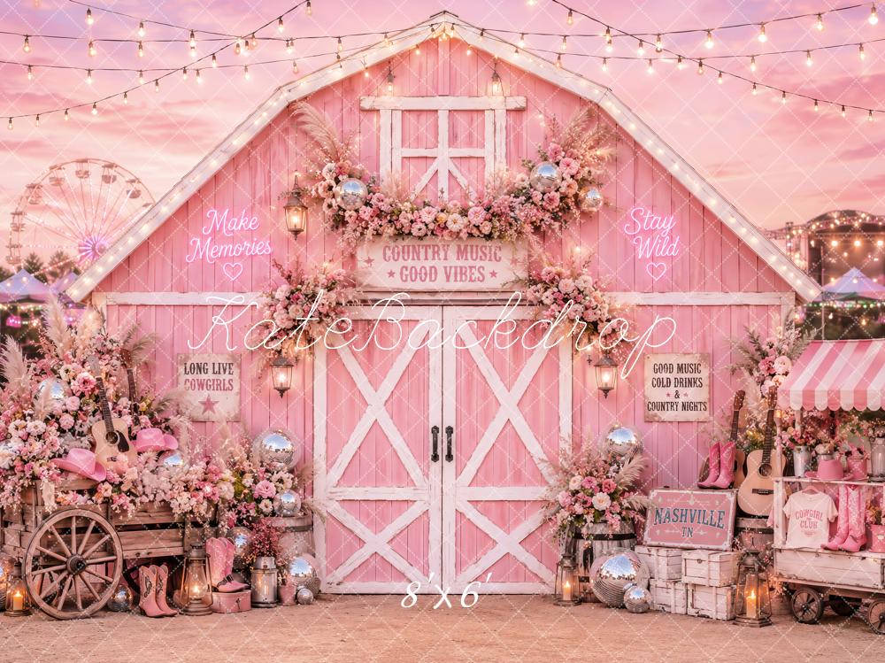 Kate Music Festival Pink Country Western Floral Barn Fairground Printed Backdrop Designed by Ashley Paul