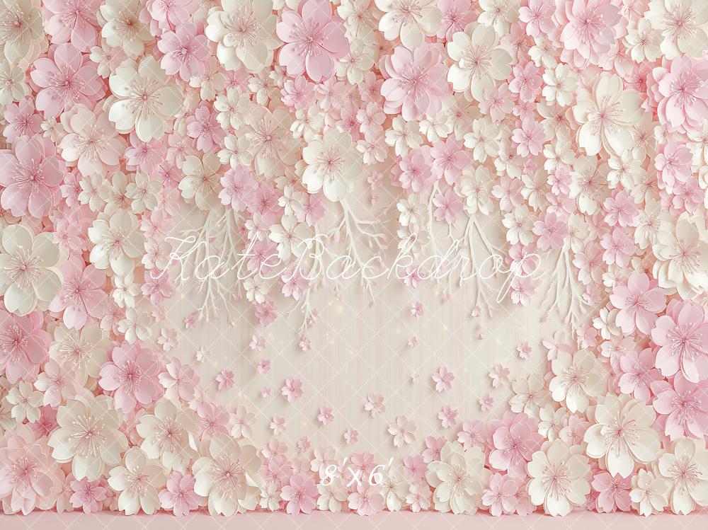 Kate Pink Paper Flower Wall Printed Backdrop Designed by Angela Miller
