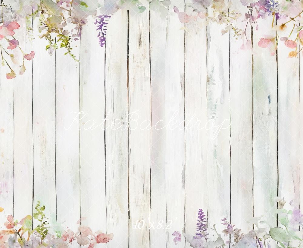 Fondo de piso de madera rústica floral de primavera Diseñado por Mini MakeBelieve