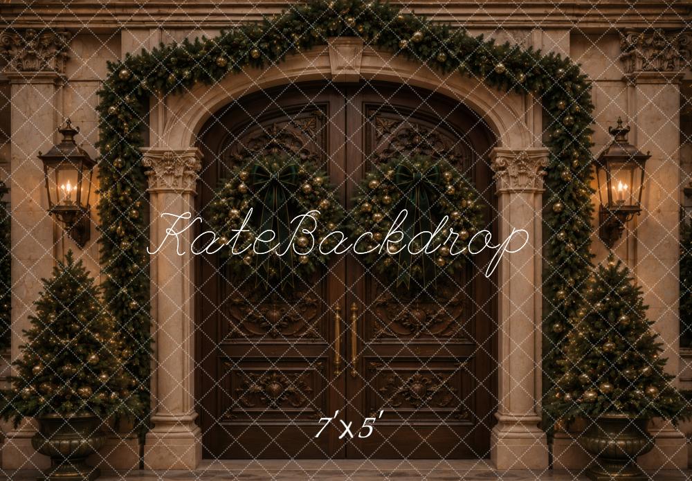 Kate Christmas Garland Wreaths Classic Double Doors Printed Backdrop Designed by Vertigo Productions